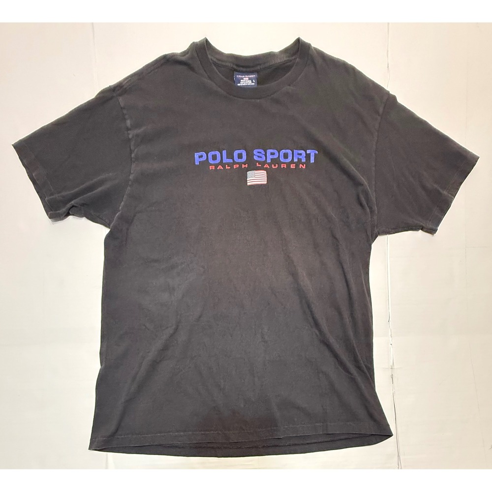 Vintage Polo Sport Ralph Lauren T-Shirt Black USA Made Single Stitch Large 90s